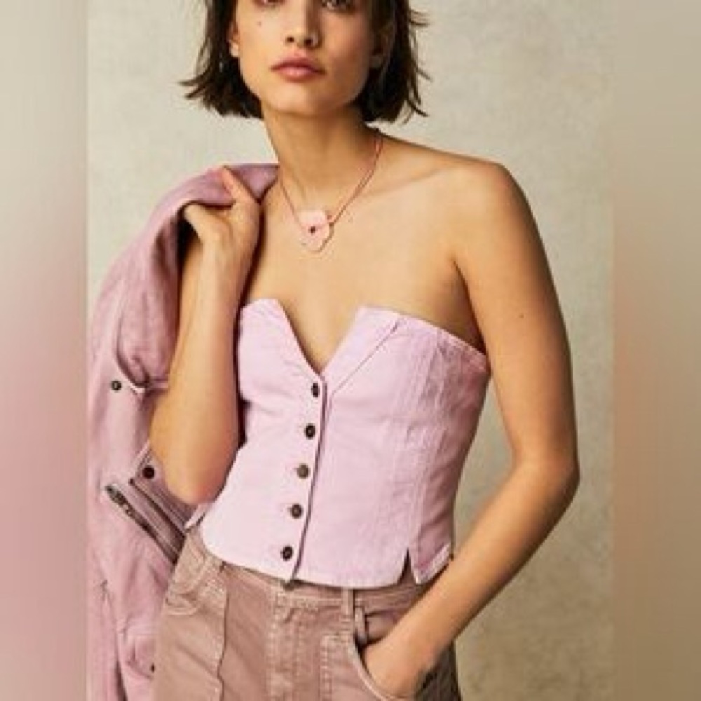 ‼️SOLD‼️ 21. NWT! Free People Marilyn Denim Corset Top | Pink | XS